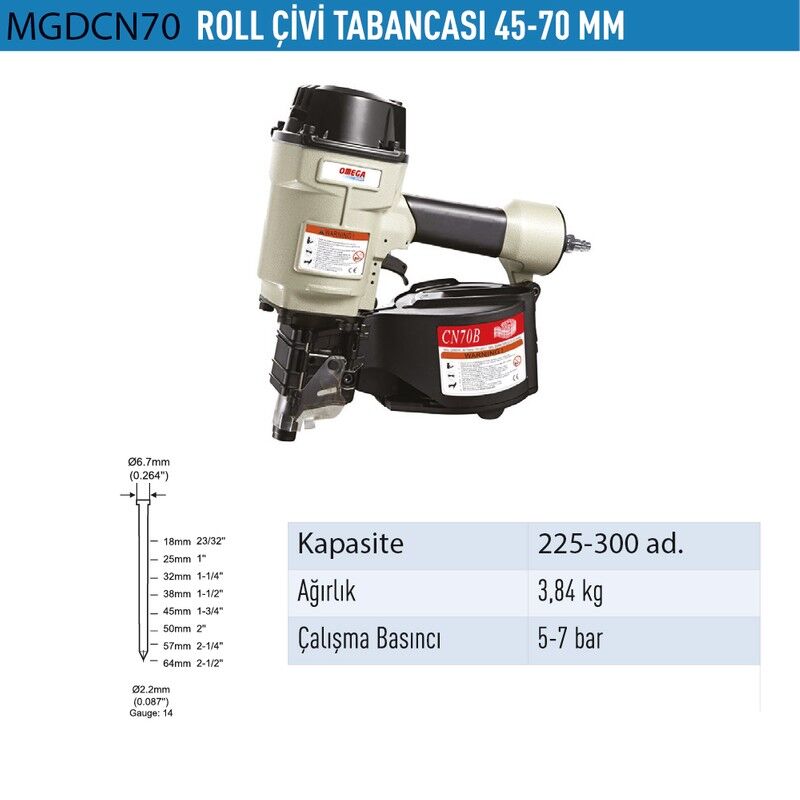 Omega MGDCN70 Roll Çivi Tabancası 45-70MM