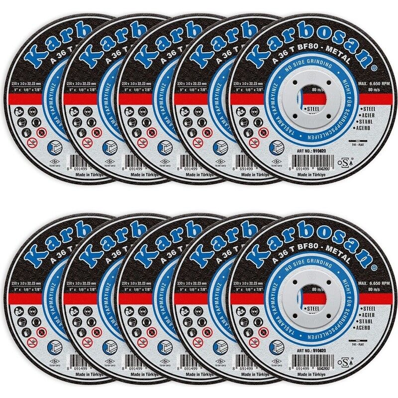 Karbosan 230X3.0X22.23MM A 36 T BF80 Metal Kesme Taşı 10 Lu Paket